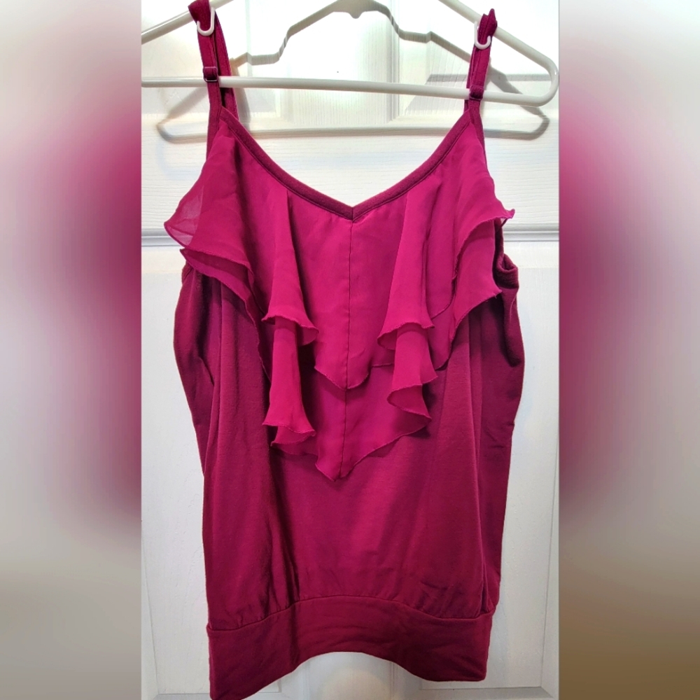 Women's dressy tank top with adjustable straps from Torrid, fuchsia color